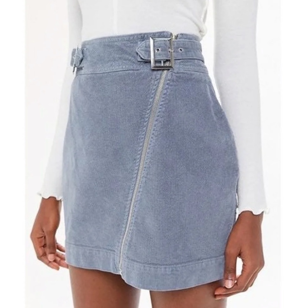 Urban Outfitters Blue Corduroy Asymmetrical Zip Mini Skirt